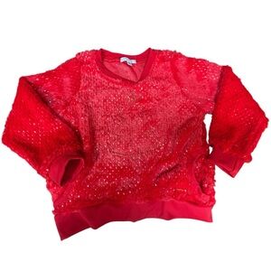 Tahari Red Sparkly Sweater with Textured Design